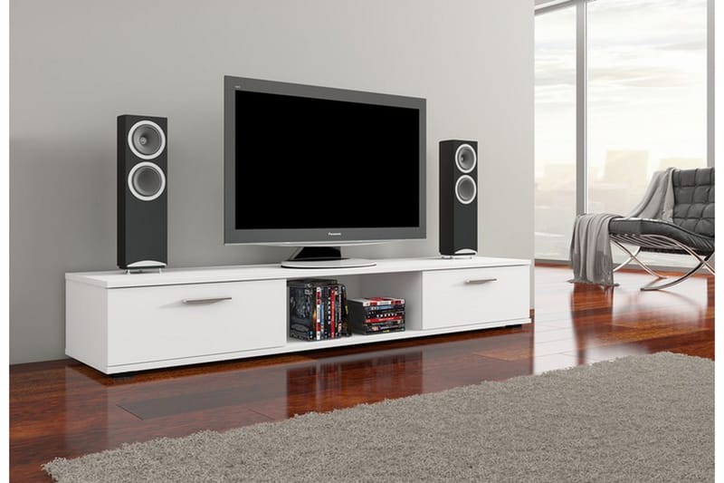 Aridea Tv-bänk 176 cm med 2 Lådor + Hylla - Vit Matt Lack - Möbler - Tv-möbler & mediamöbler - TV-bänk & mediabänk