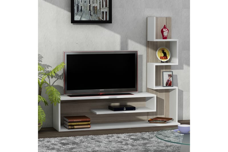 Asillane Tv-bänk 149 cm Labyrint - Vit - Förvaring - Hylla - Vägghylla