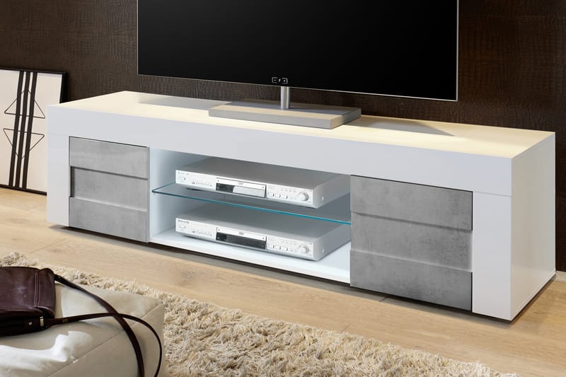 Base TV-bänk 181 cm Hylla 2 Dörrar - Vit/Betongloook - Möbler - Tv möbel & mediamöbel - TV bänk & mediabänk