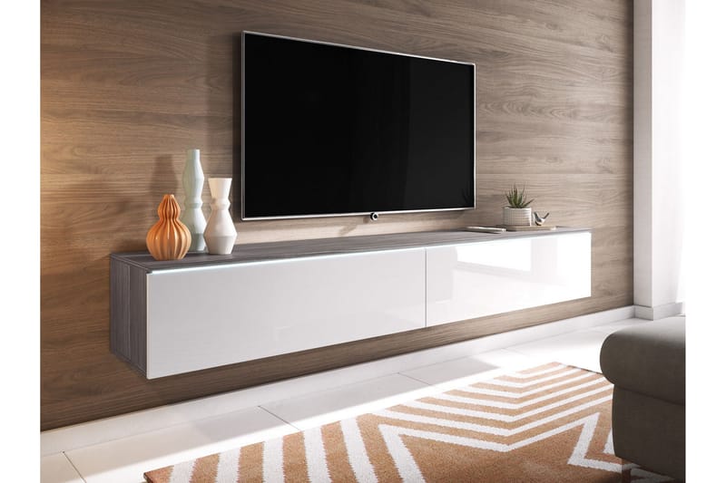 Cuguen TV-bänk 180 cm LED-belysning - Vit|Grå|Vit LED - Möbler - Tv möbel & mediamöbel - TV bänk & mediabänk