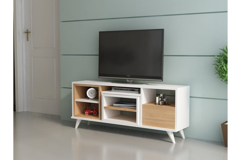 Decorotika Tv-bänk 120 cm - Vit/Teak - Möbler - Tv möbel & mediamöbel - TV bänk & mediabänk
