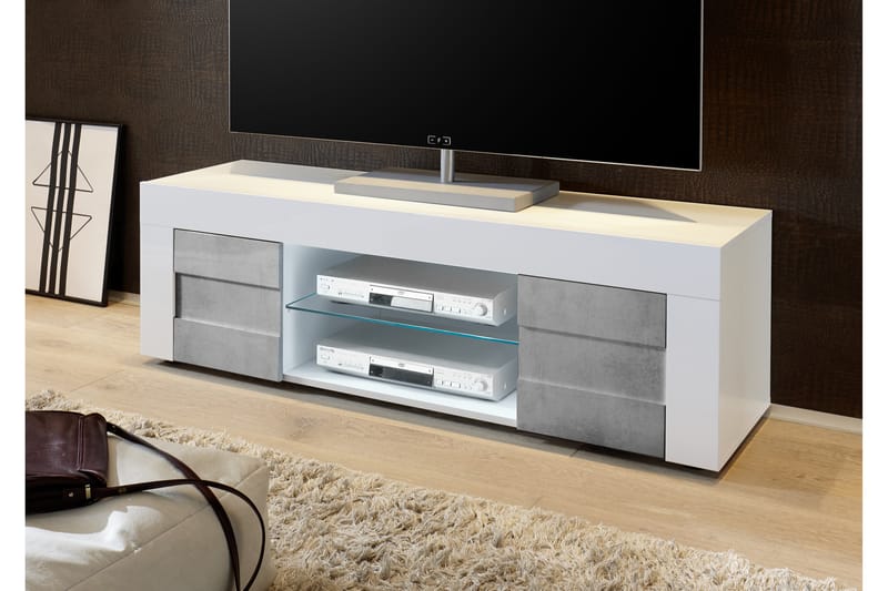 Easy TV-bänk 138 cm Stor Hylla 2 Dörrar - Vit/Betong - Möbler - Tv-möbler & mediamöbler - TV-bänk & mediabänk