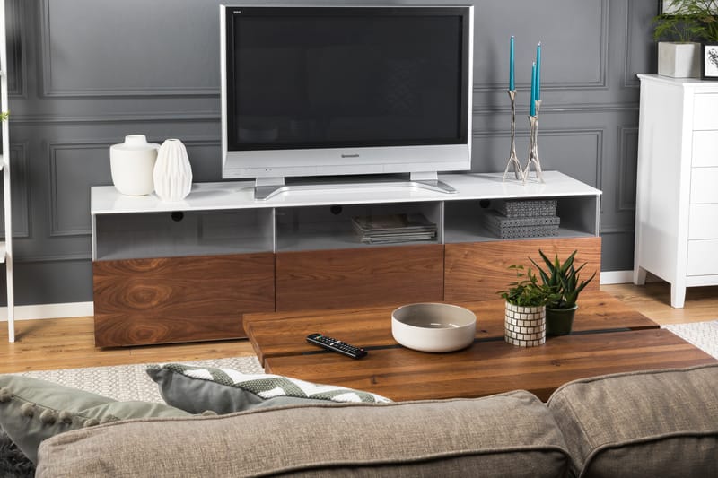 Enchant TV-bänk 3 Lådor - Vit/Valnöt - Möbler - Tv-möbler & mediamöbler - TV-bänk & mediabänk