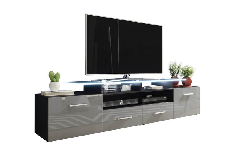 Evora TV-bänk 39x194 cm LED-belysning - Svart/Grå/Högglans - Möbler - Tv möbel & mediamöbel - TV bänk & mediabänk