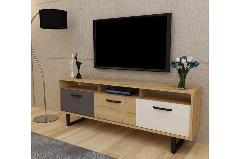 Frontde Tv-bänk 150 cm - Antracit/Vit/Natur - Möbler - Tv möbel & mediamöbel - TV bänk & mediabänk