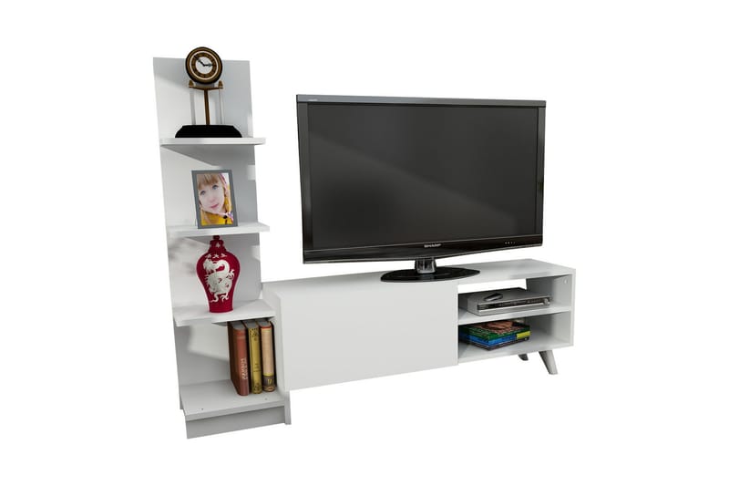 Furny Home Tv-bänk 140 cm med Bokhylla - Vit - Möbler - Bord & matgrupper - Avlastningsbord - Brickbord & småbord