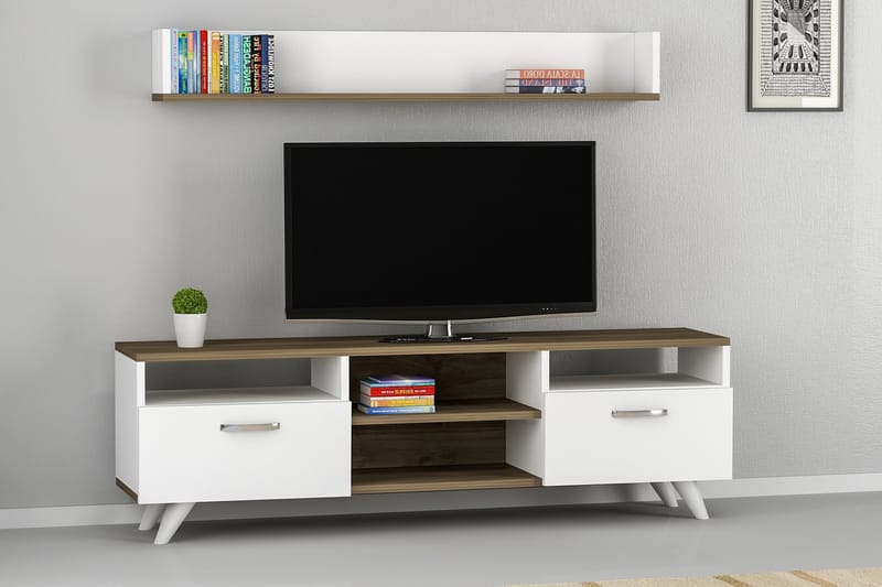 Geeknoll Tv-bänk 90 cm - Vit/Valnöt - Möbler - Tv möbel & mediamöbel - TV bänk & mediabänk