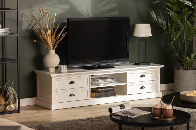 Hampton TV-bänk 180 cm Hylla 4 Lådor - Vit - Möbler - Tv möbel & mediamöbel - TV bänk & mediabänk