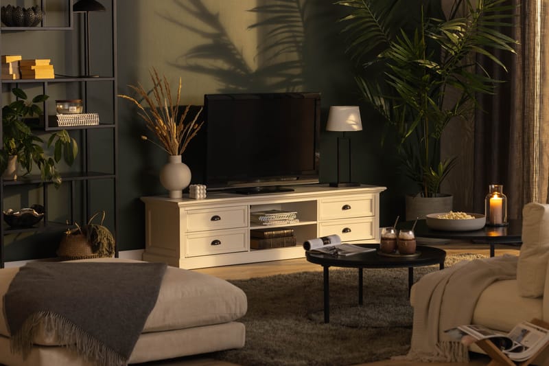 Hampton TV-bänk 180 cm Hylla 4 Lådor - Vit - Möbler - Tv möbel & mediamöbel - TV bänk & mediabänk