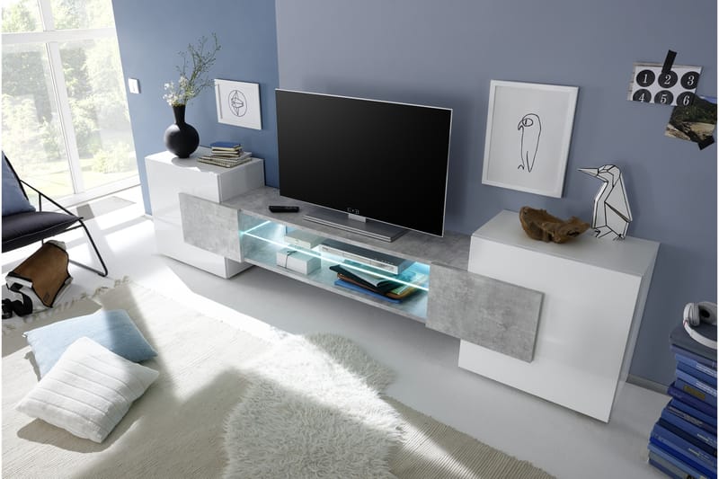 Incastro TV-bänk 258 cm - Vit/Betong - Möbler - Tv möbel & mediamöbel - TV bänk & mediabänk