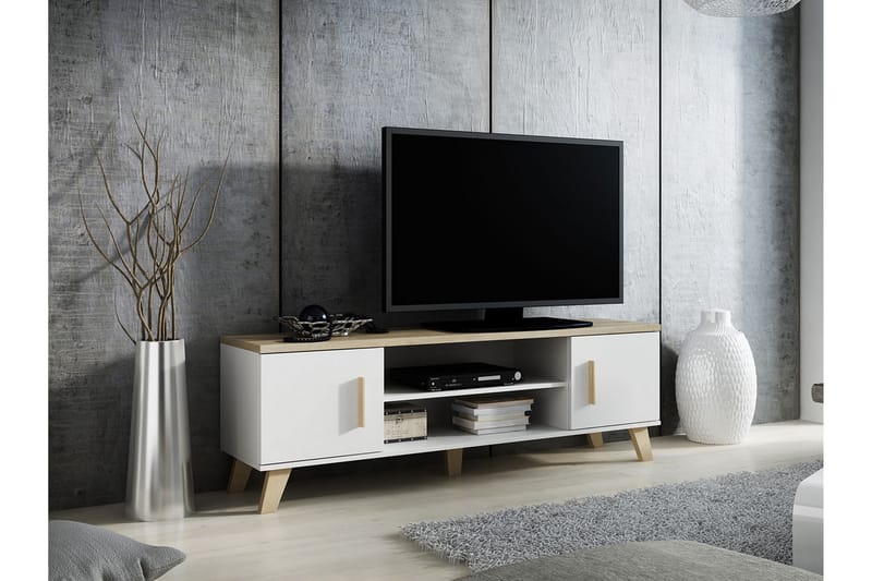 Kardos TV-bänk 160 cm - Vit/Ek - Möbler - Tv möbel & mediamöbel - TV bänk & mediabänk