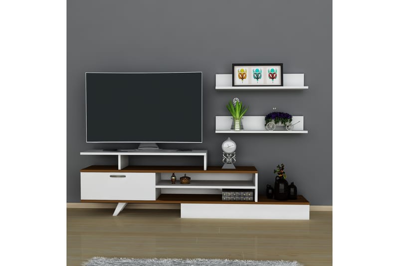 Kunj TV-Möbelset 180 cm - Vit|Valnöt - Möbler - Tv möbel & mediamöbel - TV bänk & mediabänk