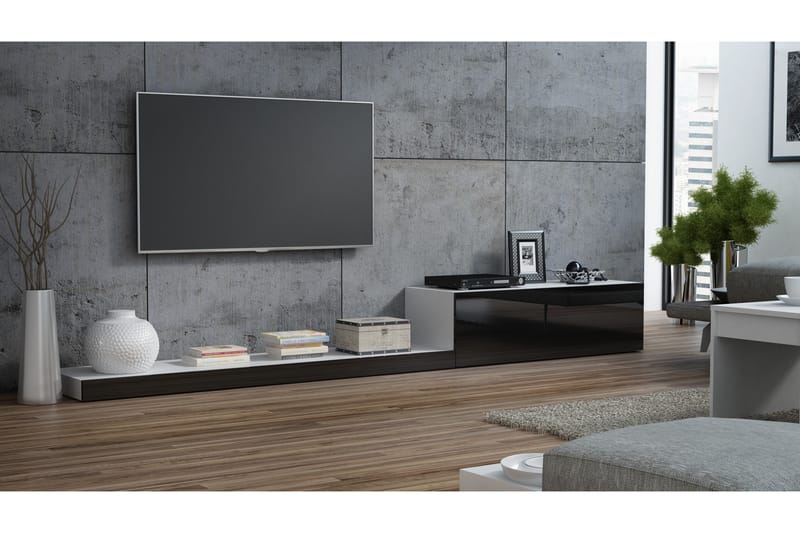 Lifeina Tv-bänk 300x42x35 cm - Vit/Svart Högglans - Möbler - Tv möbel & mediamöbel - TV bänk & mediabänk