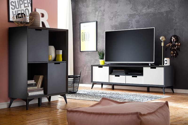 Netanja Tv-bänk 184 cm - Vit/Grå - Möbler - Tv möbel & mediamöbel - TV bänk & mediabänk
