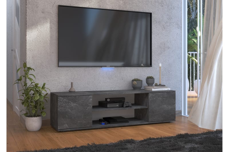 Petralia Tv-bänk 155 cm med 2 Dörrar - Svart/Betonggrå/Silver - Möbler - Tv-möbler & mediamöbler - TV-bänk & mediabänk
