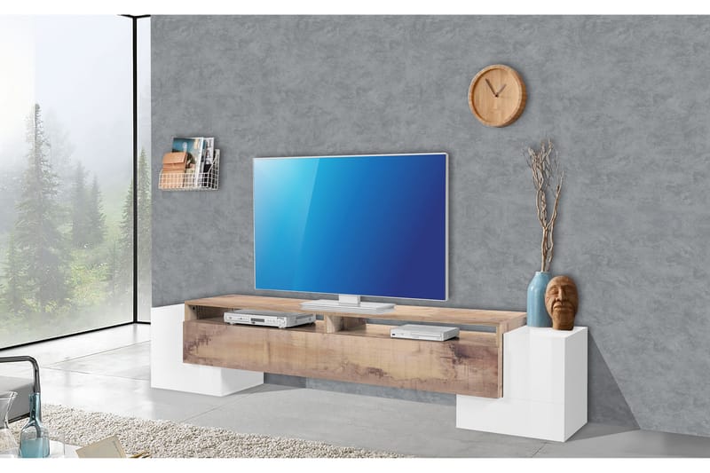 Pillona Tv-bänk 210 cm - Vit/Natur/Lönnfärg - Möbler - Tv möbel & mediamöbel - TV bänk & mediabänk