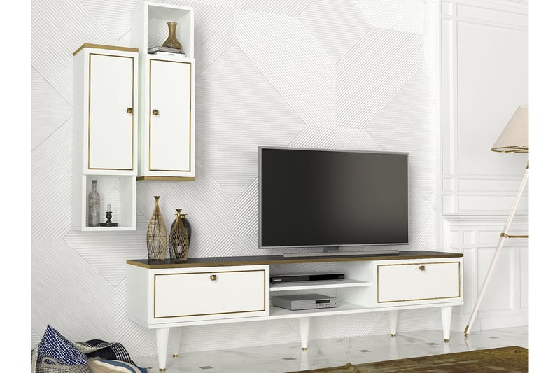 Pinneo TV-Möbelset 180 cm - Vit|Guld|Svart - Möbler - Tv möbel & mediamöbel - TV bänk & mediabänk