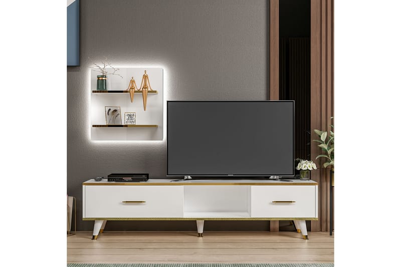 Rebelo Tv-bänk 180 cm - Vit/Natur - Möbler - Tv möbel & mediamöbel - TV bänk & mediabänk