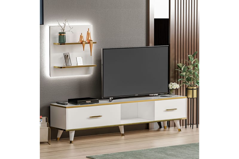 Rebelo Tv-bänk 180 cm - Vit/Natur - Möbler - Tv möbel & mediamöbel - TV bänk & mediabänk