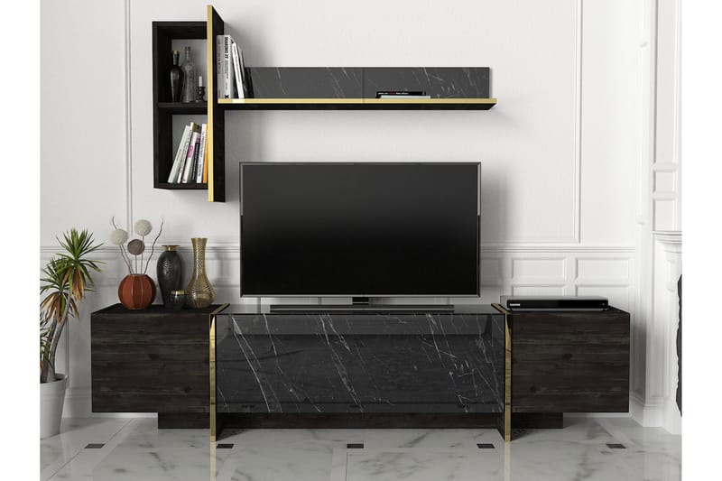 Riello TV-Möbelset 180 cm - Svart|Guld - Textil - Mattor - Stora mattor