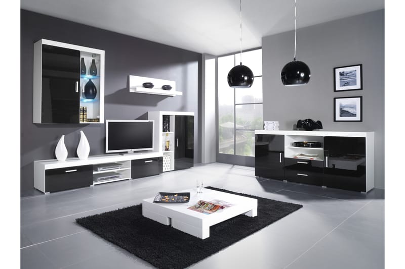 Sambala Tv-bänk 200x45x39 cm - Vit/Svart Högglans - Möbler - Möbelset - Möbelset för vardagsrum