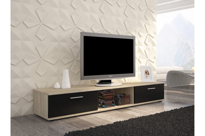Sellia Tv-bänk 176 cm med 2 Lådor + Hylla - Sonomaek/Svart Matt - Möbler - Tv möbel & mediamöbel - TV bänk & mediabänk