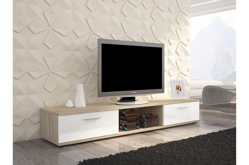 Sellia Tv-bänk 176 cm med 2 Lådor + Hylla - Sonomaek/Vit Högglans - Möbler - Tv-möbler & mediamöbler - TV-bänk & mediabänk