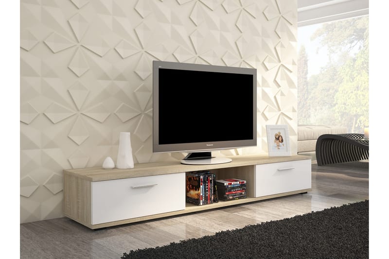 Sellia Tv-bänk 176 cm med 2 Lådor + Hylla - Sonomaek/Vit Matt Lack - Möbler - Tv-möbler & mediamöbler - TV-bänk & mediabänk