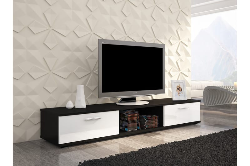 Sellia Tv-bänk 176 cm med 2 Lådor + Hylla - Svart Matt/Vit Högglans - Möbler - Tv möbel & mediamöbel - TV bänk & mediabänk