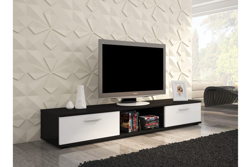 Sellia Tv-bänk 176 cm med 2 Lådor + Hylla - Svart Matt/Vit Matt Lack - Möbler - Tv möbel & mediamöbel - TV bänk & mediabänk