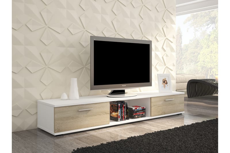 Sellia Tv-bänk 176 cm med 2 Lådor + Hylla - Vit Matt Lack/Sonomaek - Möbler - Tv-möbler & mediamöbler - TV-bänk & mediabänk