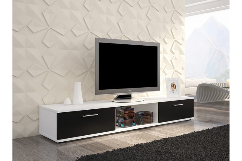 Sellia Tv-bänk 176 cm med 2 Lådor + Hylla - Vit Matt Lack/Svart - Möbler - Tv-möbler & mediamöbler - TV-bänk & mediabänk