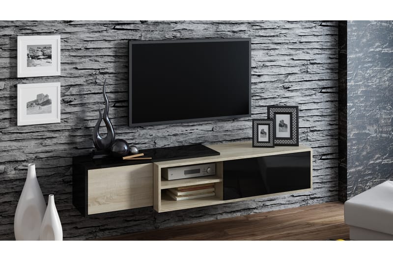 Sigra 1 Tv-bänk 180x45x43 cm - Sonomaek/Svart Högglans - Möbler - Tv möbel & mediamöbel - TV bänk & mediabänk