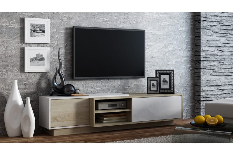 Sigra 1 Tv-bänk 180x45x43 cm - Sonomaek/Vit Högglans - Möbler - Tv möbel & mediamöbel - TV bänk & mediabänk