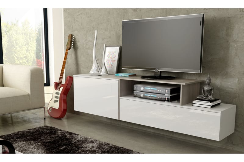 Sigra 3 Tv-bänk 180x40x52 cm - Vit Högglans/Sonomaek - Möbler - Tv möbel & mediamöbel - TV bänk & mediabänk