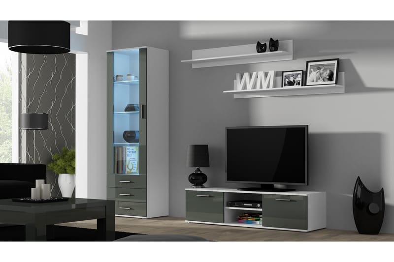 Sohna Tv-bänk 140x43x37 cm - Vit/Grå Högglans - Möbler - Tv möbel & mediamöbel - TV bänk & mediabänk