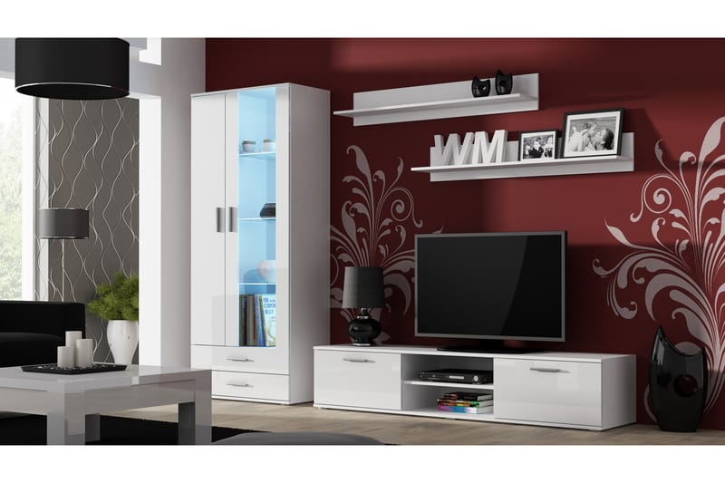 Sohna Tv-bänk 180x43x37 cm - Vit/Vit Högglans - Möbler - Tv möbel & mediamöbel - TV bänk & mediabänk