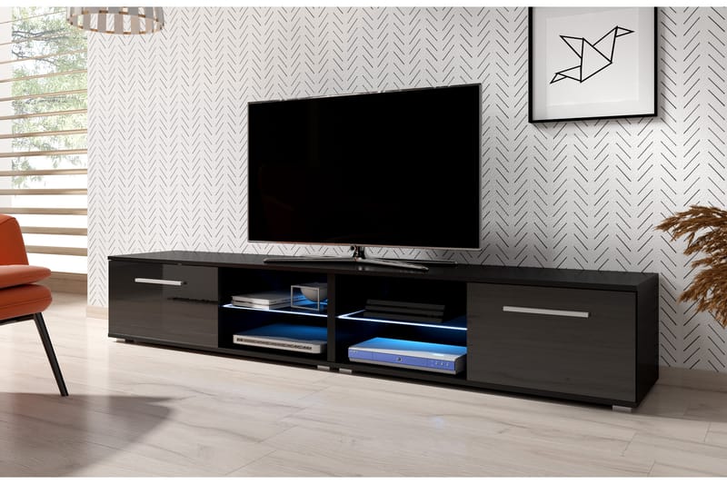 Storsjö TV-Bänk 200 cm med LED-belysning - Svart - Möbler - Tv-möbler & mediamöbler - TV-bänk & mediabänk
