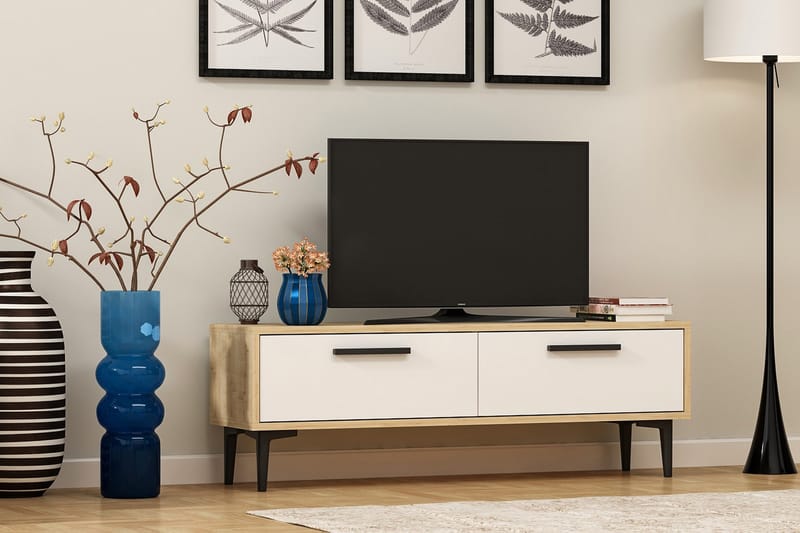 Tv-bänk 120 cm 2 Skåp - Natur/Vit/Svart - Möbler - Tv-möbler & mediamöbler - TV-bänk & mediabänk