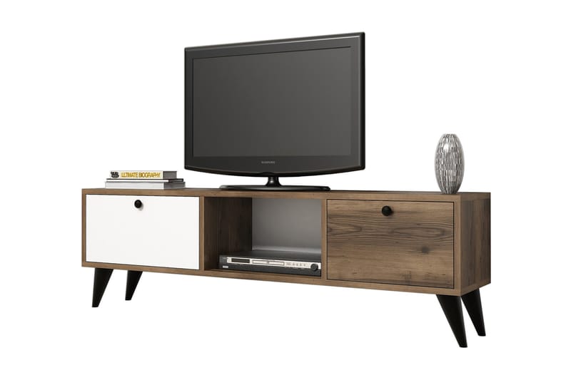 Tv-bänk 138 cm - Valnöt/Svart/Vit - Möbler - Tv-möbler & mediamöbler - TV-bänk & mediabänk