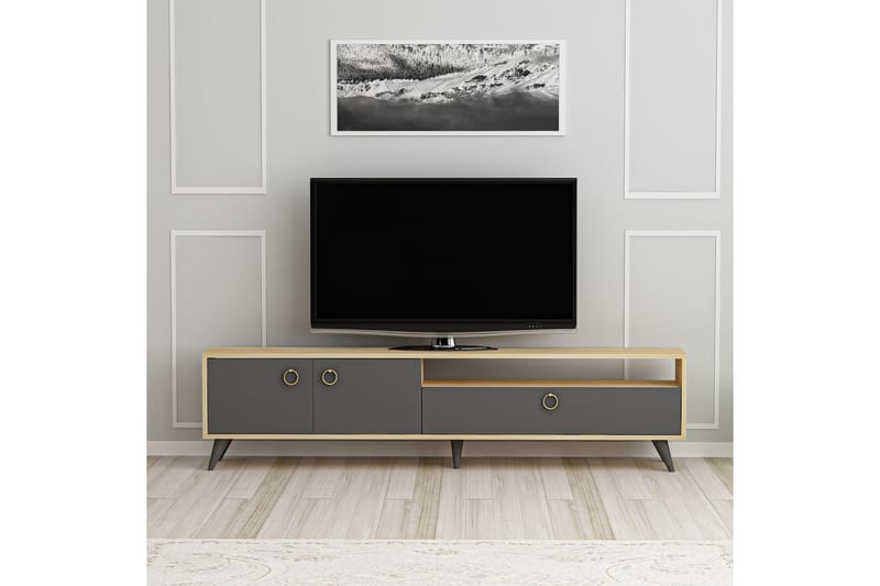 Tv-bänk 180 cm 3 Skåp - Natur/Antracit - Möbler - Tv möbel & mediamöbel - TV bänk & mediabänk