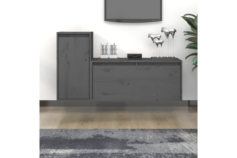 Tv-bänk 2 st grå massiv furu - Grå - Möbler - Tv möbel & mediamöbel - TV bänk & mediabänk