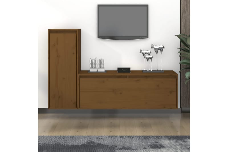 Tv-bänk 2 st honungsbrun massiv furu - Brun - Möbler - Tv möbel & mediamöbel - TV bänk & mediabänk