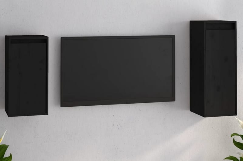Tv-bänk 2 st svart massiv furu - Svart - Möbler - Tv möbel & mediamöbel - TV bänk & mediabänk