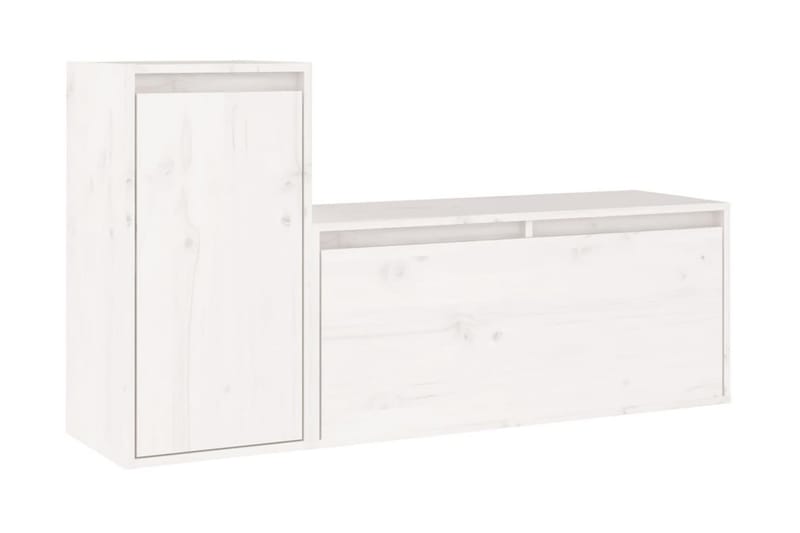 Tv-bänk 2 st vit massiv furu - Vit - Möbler - Tv möbel & mediamöbel - TV bänk & mediabänk