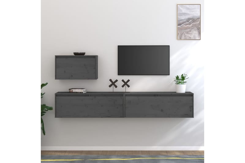 Tv-bänk 3 delar grå massiv furu - Grå - Möbler - Tv möbel & mediamöbel - TV bänk & mediabänk
