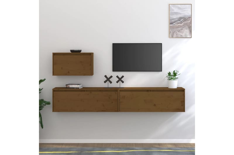 Tv-bänk 3 delar honungsbrun massiv furu - Brun - Möbler - Tv möbel & mediamöbel - TV bänk & mediabänk