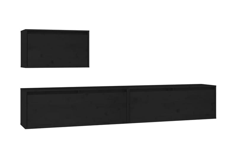 Tv-bänk 3 delar svart massiv furu - Svart - Möbler - Tv möbel & mediamöbel - TV bänk & mediabänk
