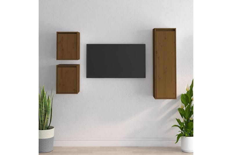 Tv-bänk 3 st honungsbrun massiv furu - Brun - Möbler - Tv möbel & mediamöbel - TV bänk & mediabänk