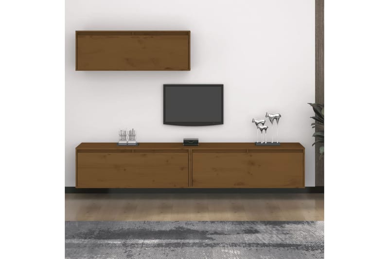 Tv-bänk 3 st honungsbrun massiv furu - Brun - Möbler - Tv möbel & mediamöbel - TV bänk & mediabänk